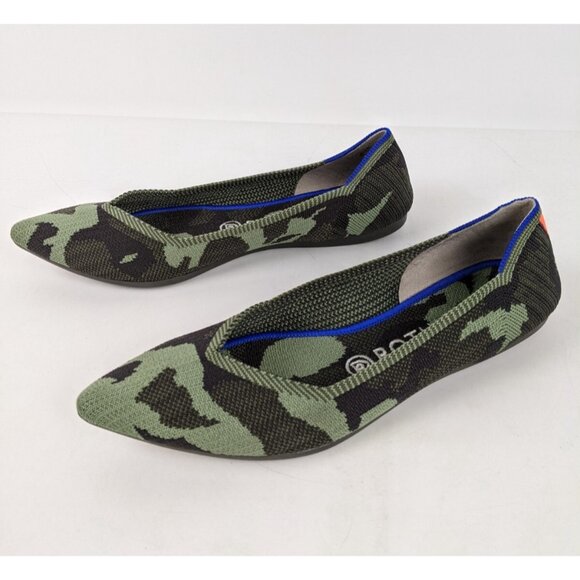 ROTHYS Ballet Flat Womens Size 9 Green Camo Pointed Toe Slip On Shoes Points - Picture 1 of 11